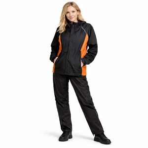 Harley Davidson rain gear 2 pieces suit jacket pants black orange biker X-small